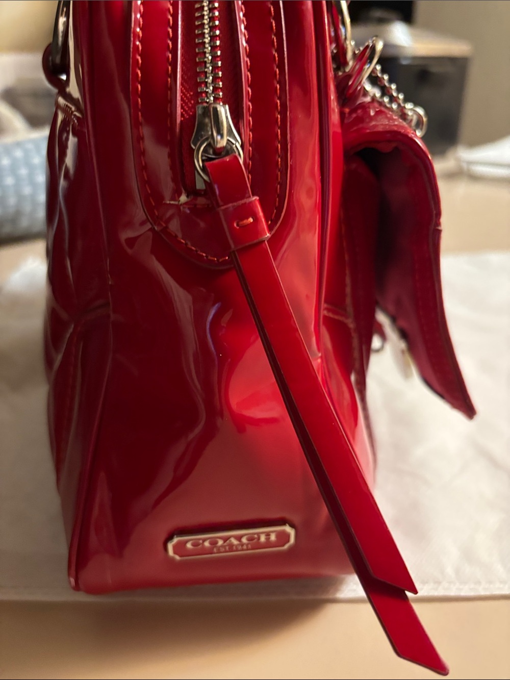 Coach Poppy Red Quilted Liquid Gloss Satchel. - Picture 14 of 16